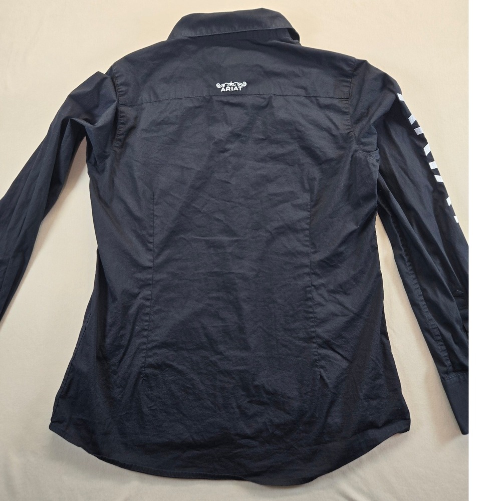 Ariat Shirt Womens L Black Real Fitted Western Long Sleeve Logo Embroidery - Picture 8 of 8